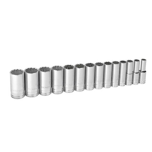 1/2 in. Drive 12-Point Deep SAE Socket Set (14-Piece)